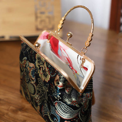 Mythstone Vintage Flower Butterfly Crane Sea Waves Metal Chain Crossbody Bag Shoulder Bag Handbag