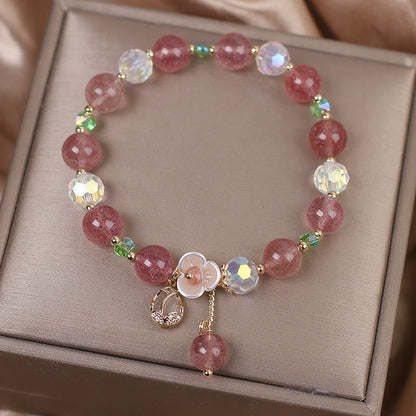 Mythstone Strawberry Quartz Rutilated Quartz Fluorite Flower Healing Bracelet