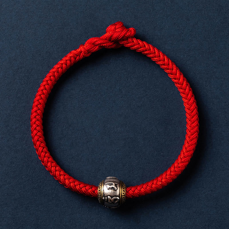 Pulsera trenzada con nudo King Kong y Om Mani Padme Hum hecha a mano en plata de ley 925 de Mythstone, protección de la suerte del Tíbet 