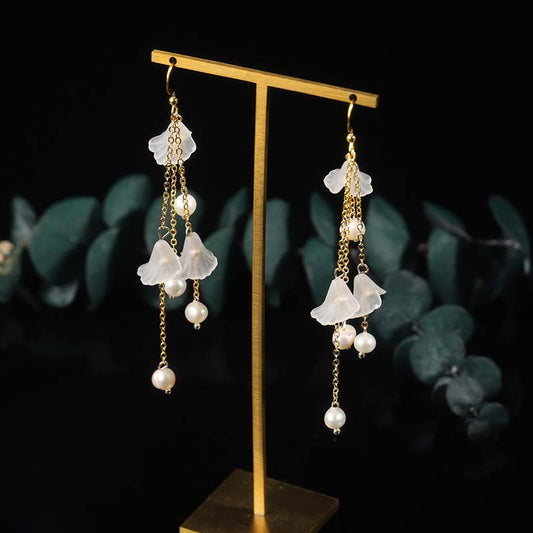 Mythstone Pearl Flower Petals Luck Drop Earrings