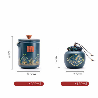 Mythstone Flower Chinese Gongfu Ceramic Teapot Portable Outdoor Travel Tea Set Bag