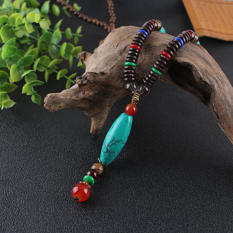 Mythstone Wenge Wood Turquoise Stone Protection Calm Necklace Pendant