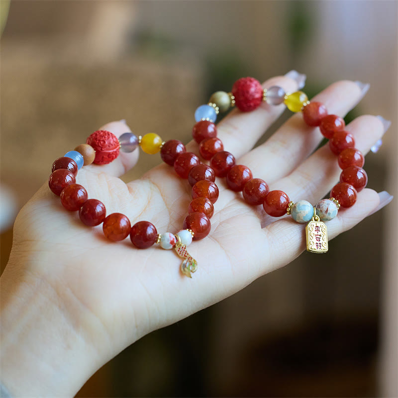 Pulsera con dije de confianza y cola de dragón con carácter Fu y talismán de paz de ágata roja natural de Mythstone 