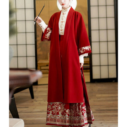 Mythstone Flower Bamboo Embroidery Long Sleeve Shirt Top Chinese Horse Face Skirt Mamianqun Wrapped Skirt Coat