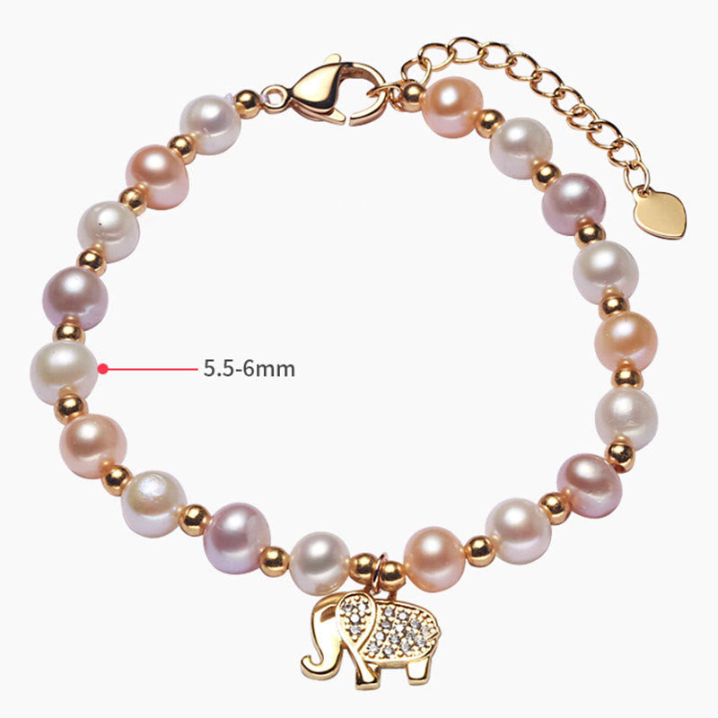 Mythstone 18K Gold Plated Pearl Elephant Zircon Charm Sincerity Bracelet