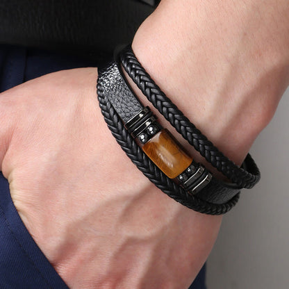 Mythstone Tiger Eye Power Magnetic Buckle Multilayered Leather Bracelet