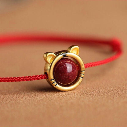 Pulsera trenzada hecha a mano con cinabrio, conejo y tigre de Mythstone que aleja a los malos espíritus