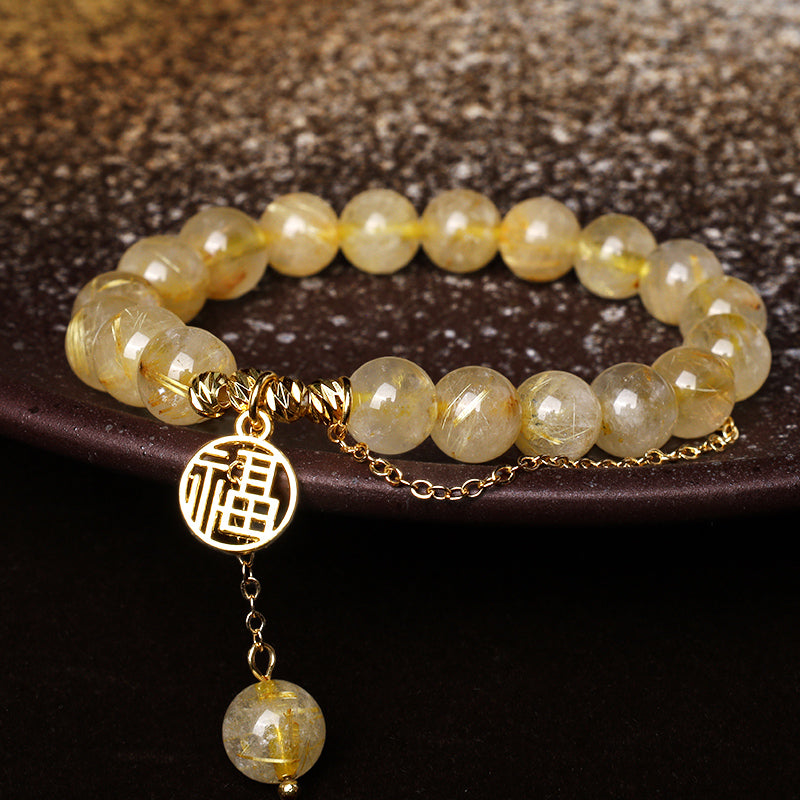 Mythstone Citrine Lucky Fu Character Happiness Bracelet