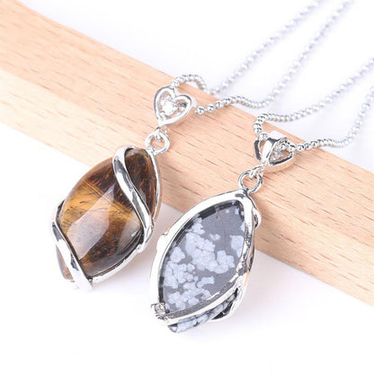 Mythstone Marquise Pattern Natural Crystal Stone Charm Necklace Pendant