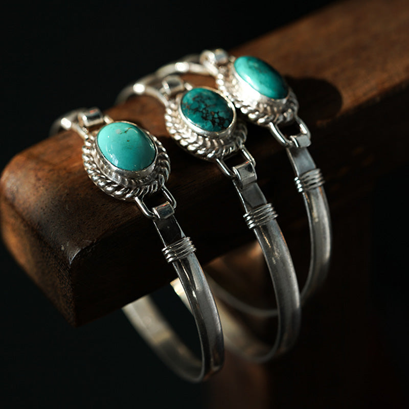 Mythstone 925 Sterling Silver Turquoise Balance Protection Handmade Nepal Bracelet Bangle