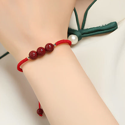 Mythstone Handmade Cinnabar Om Mani Padme Hum Engraved Beads Blessing Braided Bracelet