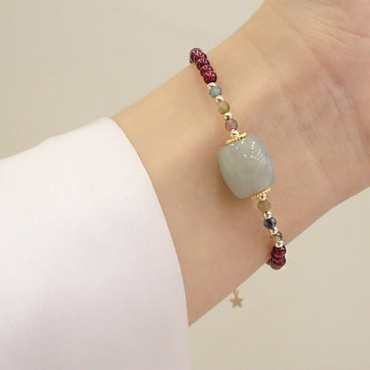 Mythstone Garnet Jade Bead Peace Buckle Protection Bracelet