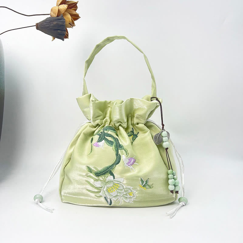 Mythstone Embroidered Flowers Wisteria Lily Cotton Linen Tote Crossbody Bag Shoulder Bag Handbag