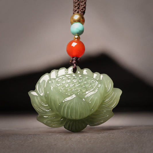 Mythstone Hetian Cyan Jade Lotus Flower Success Necklace Pendant