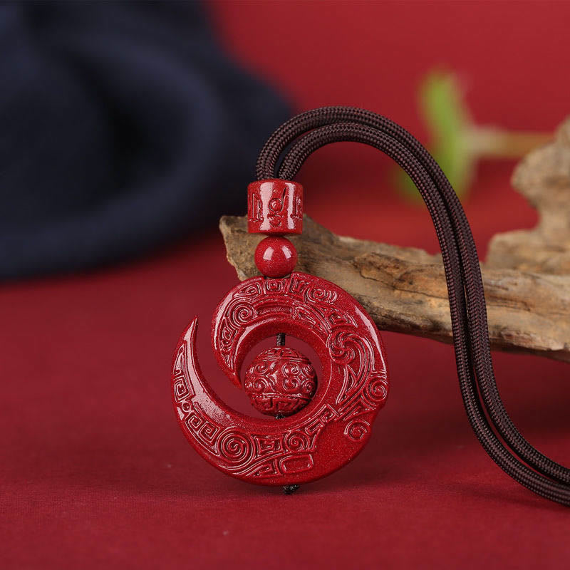 Mythstone One's Luck Improves Design Patern Natural Cinnabar Concentration Necklace Pendant