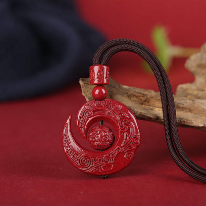 Mythstone One's Luck Improves Design Patern Natural Cinnabar Concentration Necklace Pendant