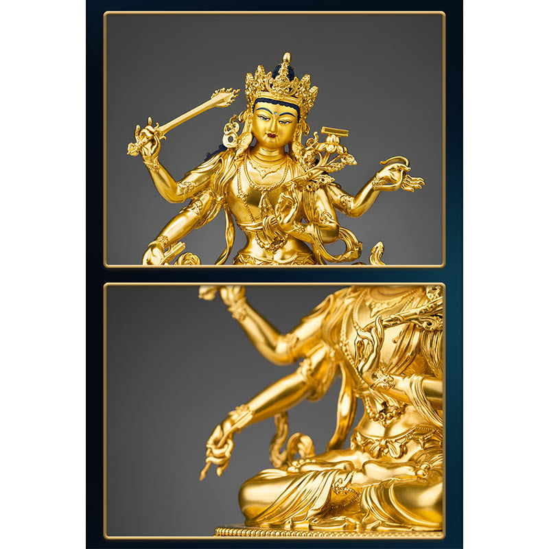 Estatua de cobre de la compasión y la serenidad del Bodhisattva Manjusri de cuatro brazos de Mythstone para decoración del hogar