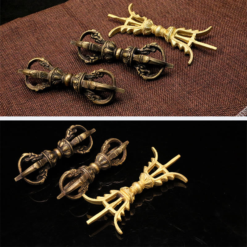 Mythstone Handmade Nepal Five Prong Three Prong Vajra Dorje Strength Copper Decoration