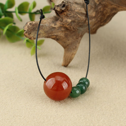 Mythstone Red Agate Green Aventurine Green Bodhi Seed Bead Calm Leather Rope Necklace Pendant