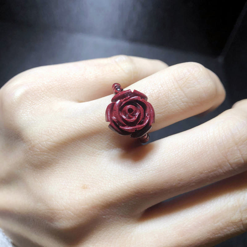 Mythstone Garnet Cinnabar Lucky Bead PiXiu Om Mani Padme Hum Rose Protection Ring