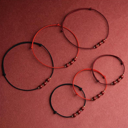 Mytthstone Natural Lucky Cinnabar Bead Blessing String Bracelet Anklet