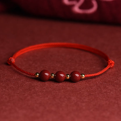 Mytthstone Natural Lucky Cinnabar Bead Blessing String Bracelet Anklet