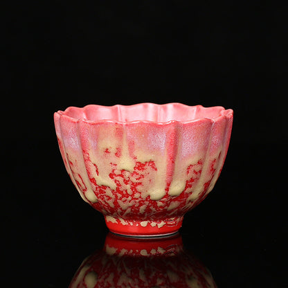 Mythstone Retro Blue Red Gradient Lotus Pattern Kiln Change Ceramic Teacup Kung Fu Tea Cup Bowl