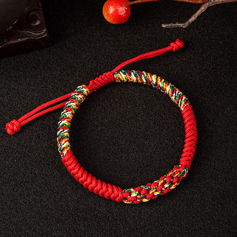 Pulsera trenzada de nudos de la suerte con nudos King Kong coloridos hechos a mano tibetanos Mythstone