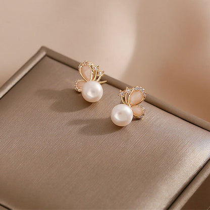 Mythstone 18K Gold Pearl Butterfly Love Freedom Stud Earrings