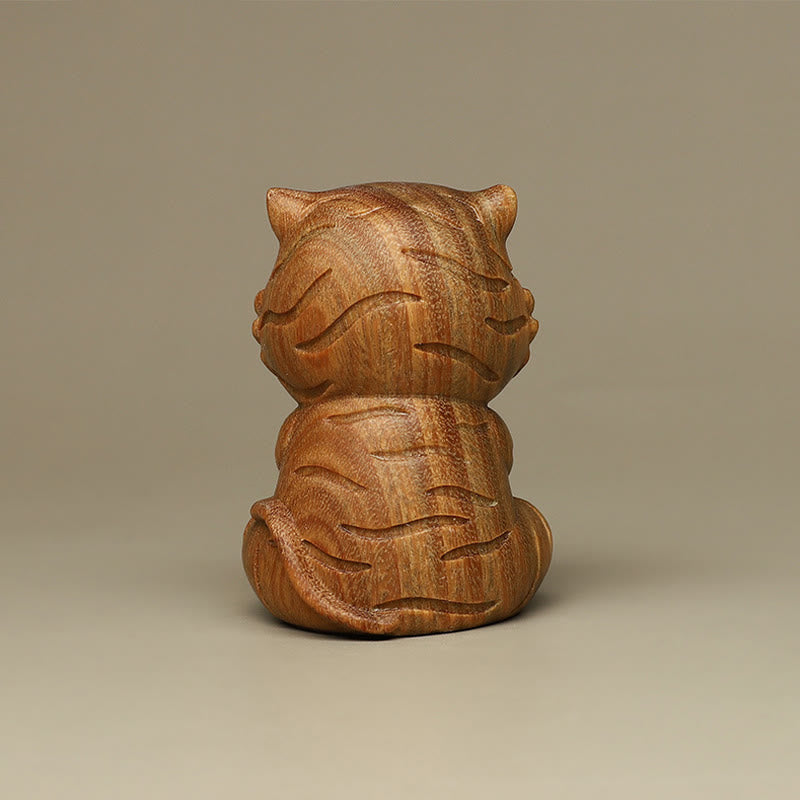 Mythstone Small Green Sandalwood Tiger Engraved Positive Desk Decorations