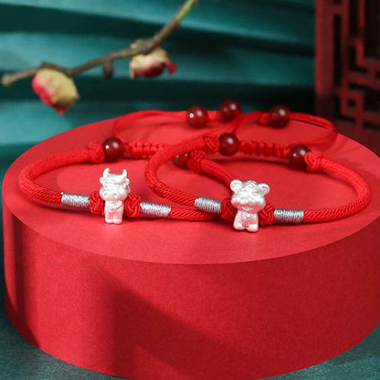 Mythstone 999 Sterling Silver Chinese Zodiac Luck Strength Red String Bracelet