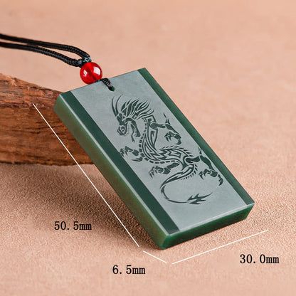 Mythstone Hetian Cyan Jade Dragon Engraved Success Necklace Pendant