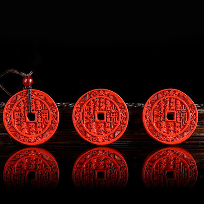 Mythstone Natural Cinnabar Mountain Ghosts Spend Money Bagua Design Blessing Necklace Pendant