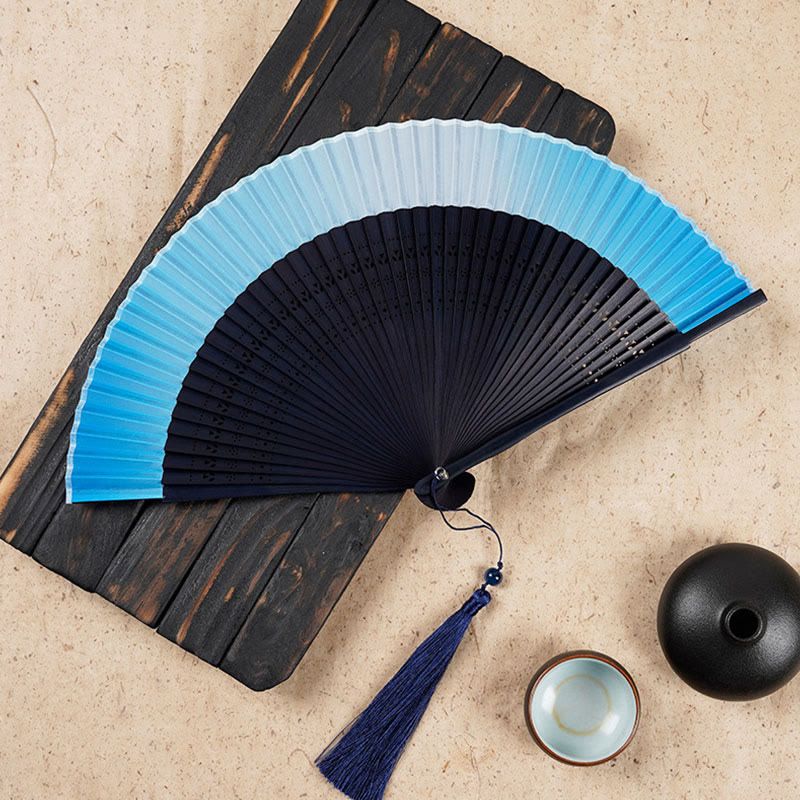 Mythstone Solid Color Gradient Hollow Engraved Handheld Bamboo Folding Fan