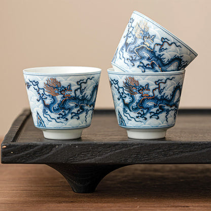 Mythstone Small Blue And White Dragon Pattern Ceramic Teacup Kung Fu Tea Cups 45ml