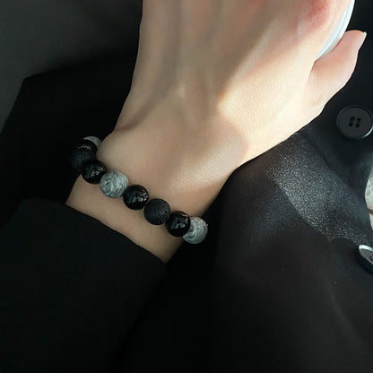 Mythstone Vintage Lava Rock Black OMythstoneidian Picasso Jasper Beads Support Rope Bracelet