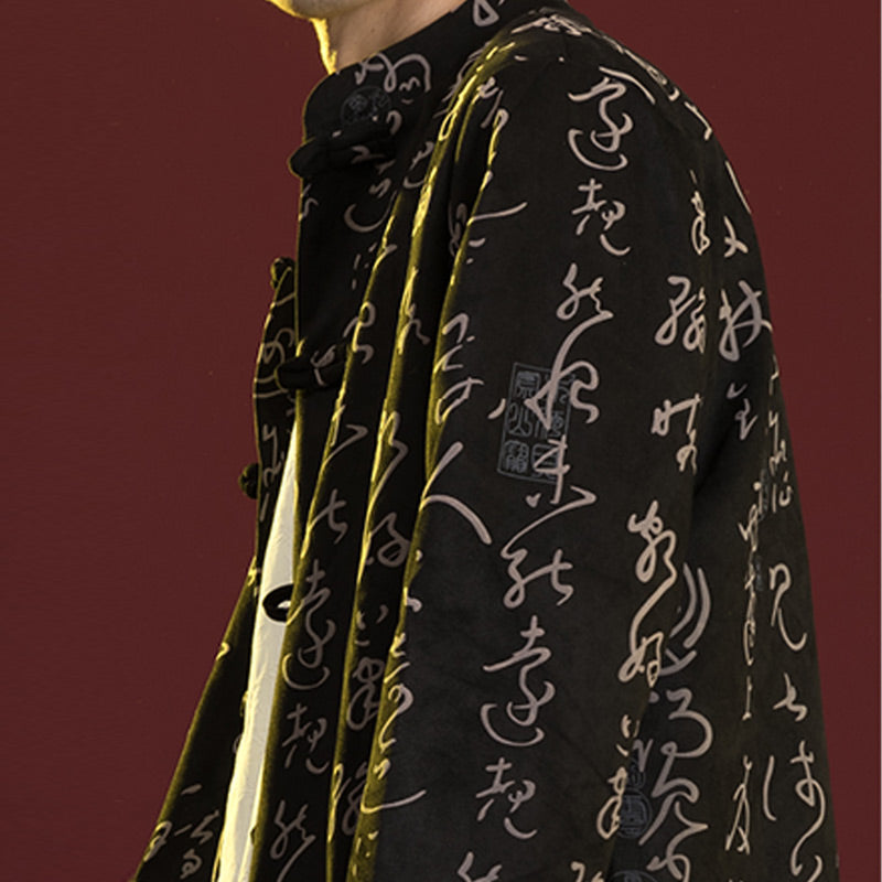 Mythstone Chinese Calligraphy Clothing Jacket Coat Tang Suit Men Clothing