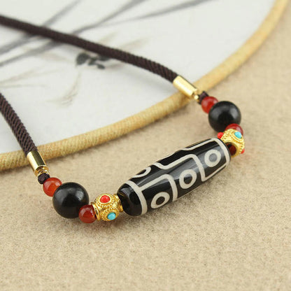 Mythstone Tibetan Nine-Eye Dzi Bead Protection Blessings String Necklace Pendant