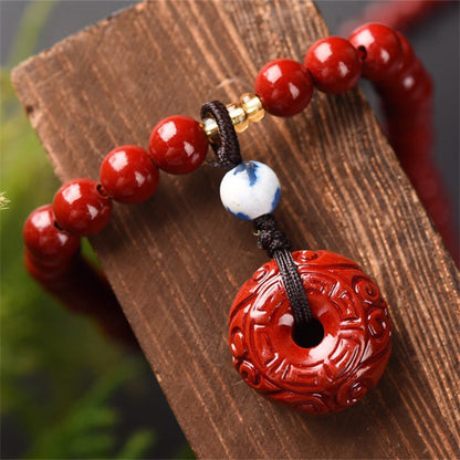 MythStone Tibetan Cinnabar Peace Buckle Triple Wrap Blessing Bracelet Mala