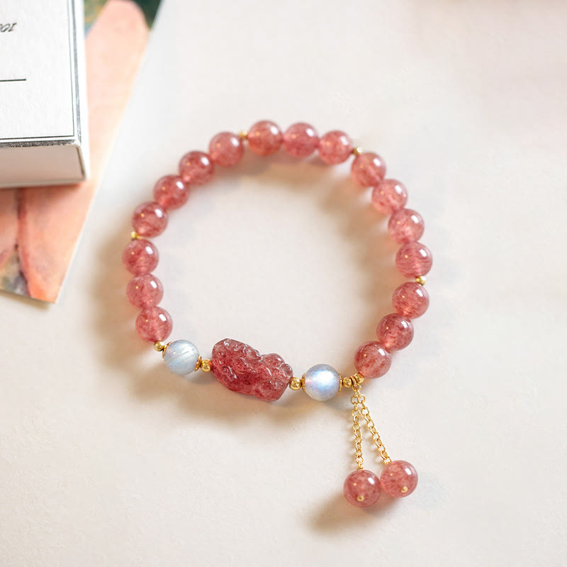 Mythstone Natural Strawberry Quartz Moonstone PiXiu Love Healing Bracelet