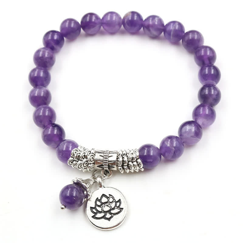 Mythstone Amethyst Crystal Lotus Healing Balance Bracelet