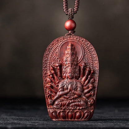 Mythstone Chinese Zodiac Natal Buddha Small Leaf Red Sandalwood Lotus Protection Necklace Pendant