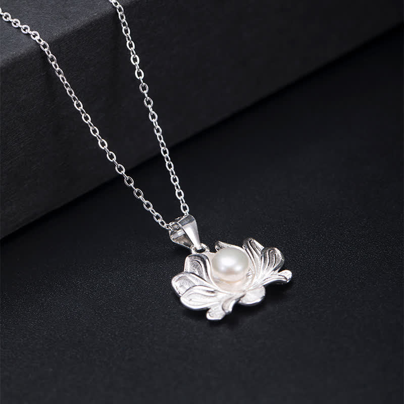 Mythstone 925 Sterling Silver Lotus Flower Pearl Wealth Necklace Pendant