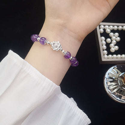 Mythstone 925 Sterling Silver Natural Amethyst Lotus Spiritual Bracelet