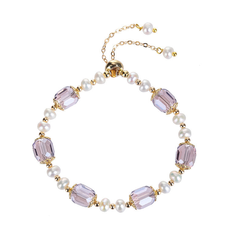 Mythstone Natural Amethyst Pearl Peace Healing Chain Bracelet