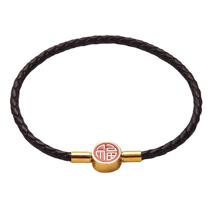 Mythstone Fu Character Blessing Fortune Leather Buckle Bracelet