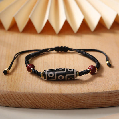 Mythstone Handcrafted Tibetan Nine-eye Dzi Bead Protection Bracelet