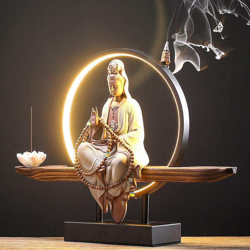 Mythstone Buddha Avalokitesvara Ceramic Lotus Relaxation Incense Burner Decoration