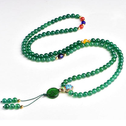 Mythstone 108 Mala Beads Natural Green Agate Power Support Bracelet