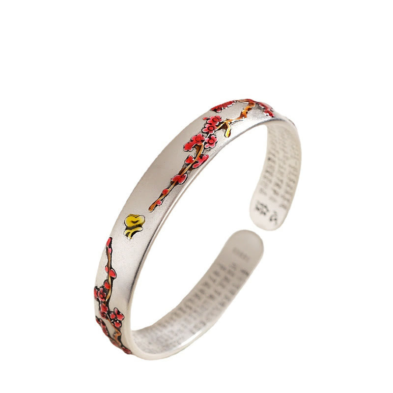 Brazalete brazalete curativo con diseño de flor de crisantemo y ciruelo en forma de corazón con sutra 